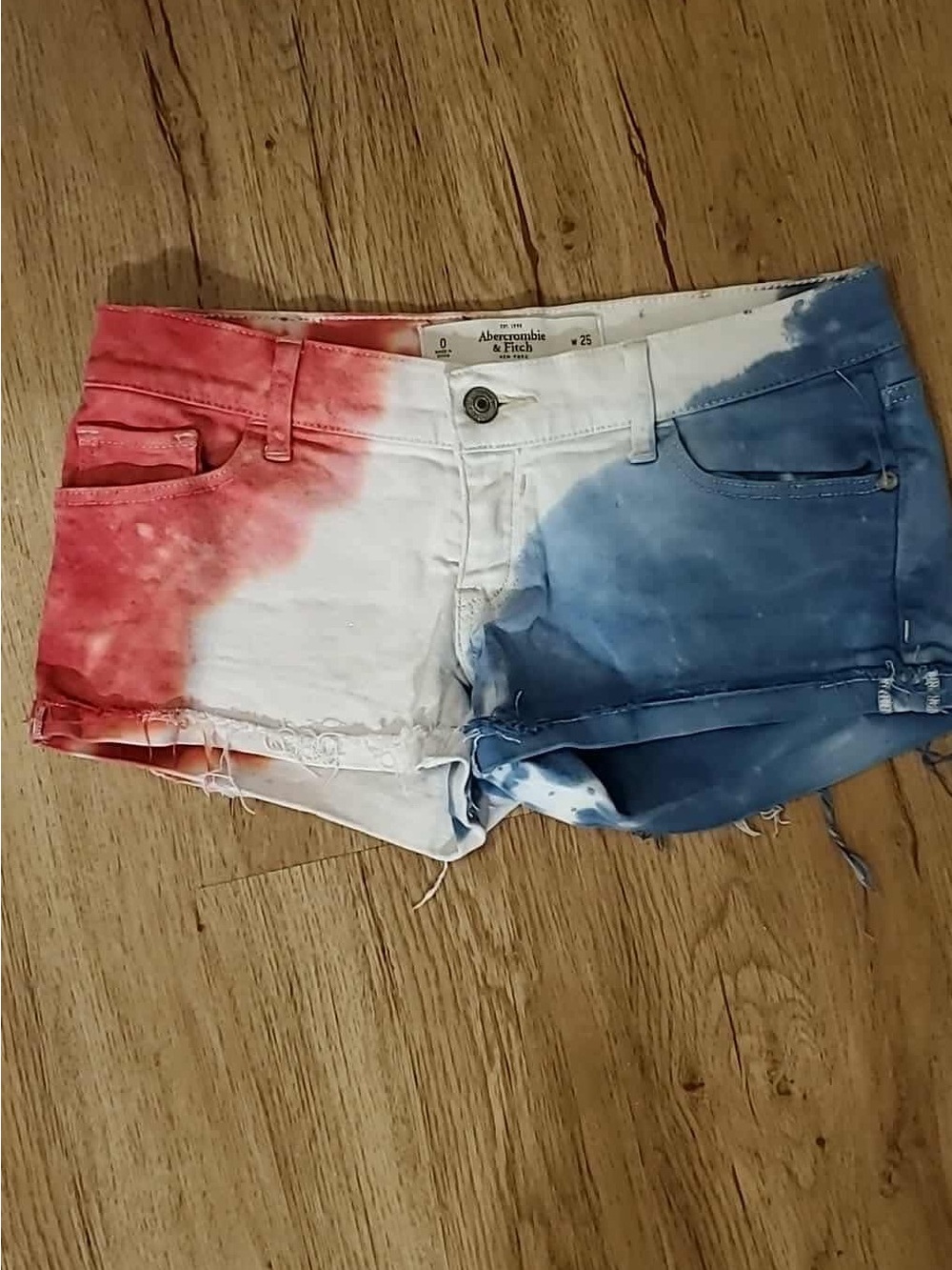 Abercrombie & Fitch Red White Blue Tie-Dye Denim Cutoff Shorts
